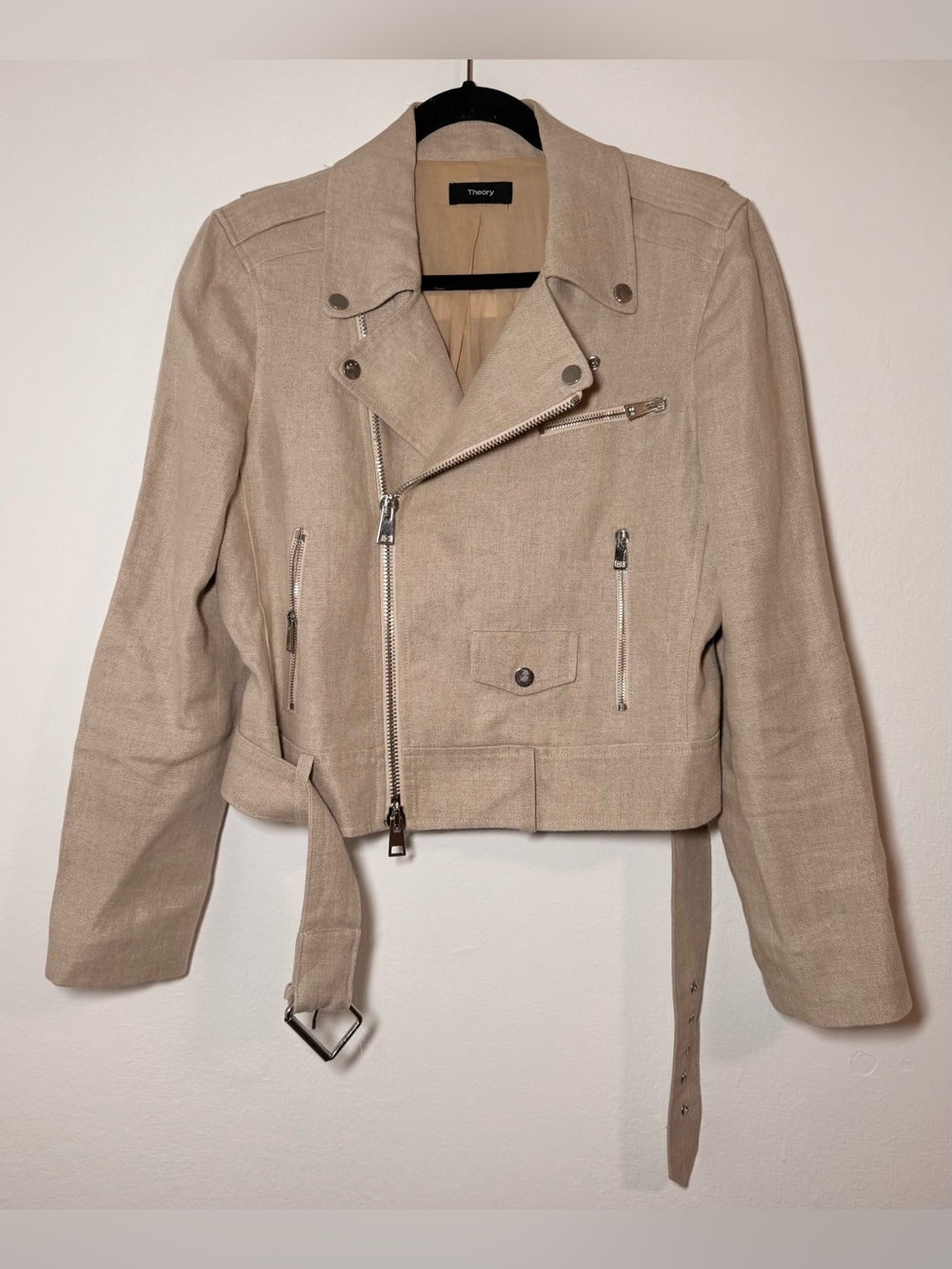 Theory Shrunken Intergrate Linen Moto Jacket Size S Small